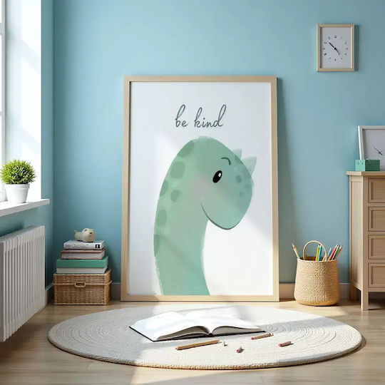 Kids Framed Wall Painting With Dinosaur Be Kind 30x40cm