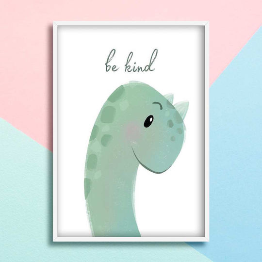 Kids Framed Wall Painting With Dinosaur Be Kind 30x40cm