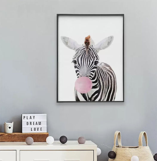 Kids Framed Wall Painting Zebra Pink Bubble 30x40cm
