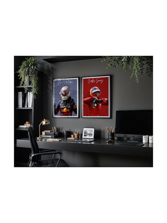 Poster Formula1 Carlos Sainz F061 30cm X 40cm Frame Dark Natural Wood Brown