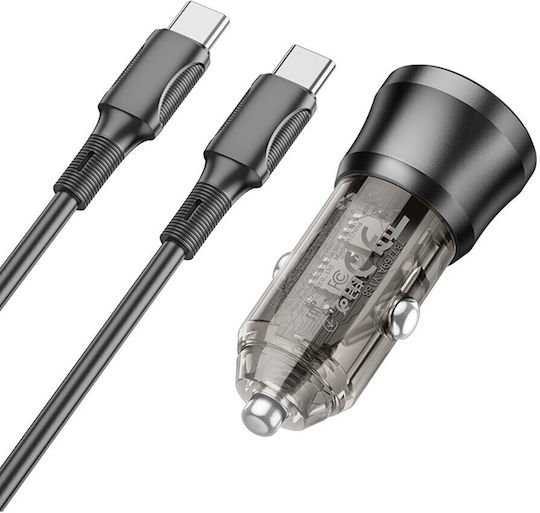 Borofone BZ25 Auto-Ladegerät 38W 3A Schnellladung mit Anschlüssen: 1xUSB 1xType-C mit Kabel Typ-C,TC-TC Schwarz Farbe