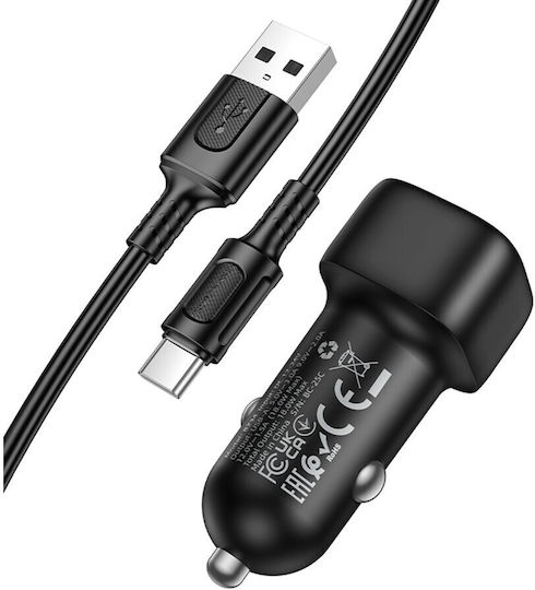 Borofone BZ34 Auto-Ladegerät 18W Schnellladung mit einem Anschluss: 1xUSB mit Kabel Typ-C,TC-TC Schwarz Farbe
