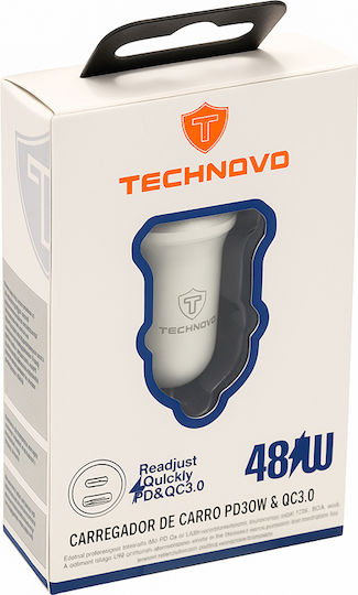 Auto Gs Φορτιστής Αυτοκινήτου 3A με Θύρες: 1xUSB 1xType-C Λευκό Χρώμα