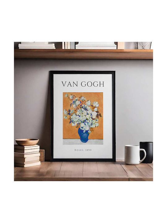 Poster Van Gogh Roses Art095 30cm X 40cm Frame Dark Natural Wood Brown