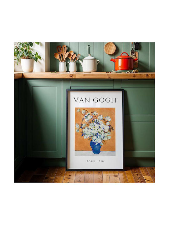 Poster Van Gogh Roses Art095 30cm X 40cm Frame Dark Natural Wood Brown