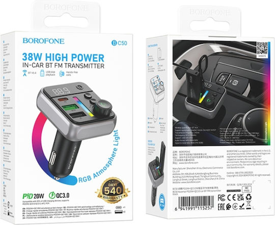 Borofone FM Transmitter Αυτοκινήτου BC50 mit USB / Typ-C,TC-TC
