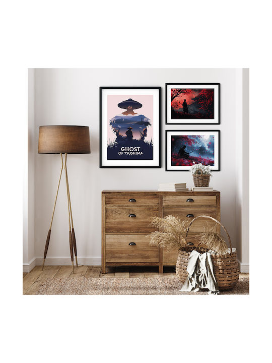 Gaming Poster Ghost Tsusima Autumn Dusk Gm2362 30cm X 40cm Frame Dark Natural Wood Brown
