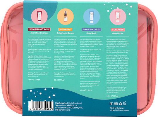 Q+A Natural Skincare Travel Treats Travel Set for Brightening, Body Cleaning & Moisturizing 5pcs
