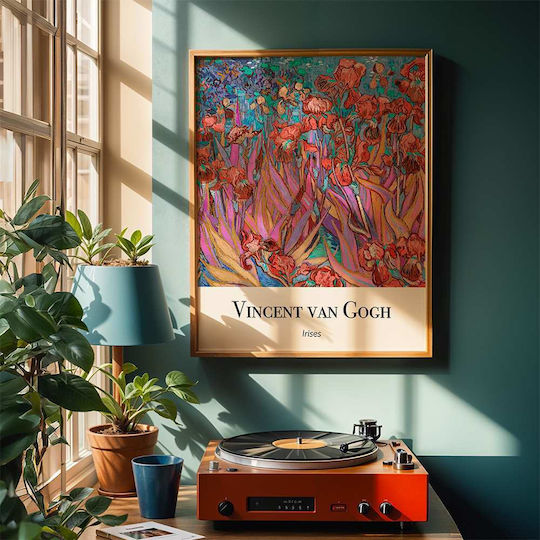Poster Vincent Van Gogh Irises Art158 30cm X 40cm Frame Dark Natural Wood Brown