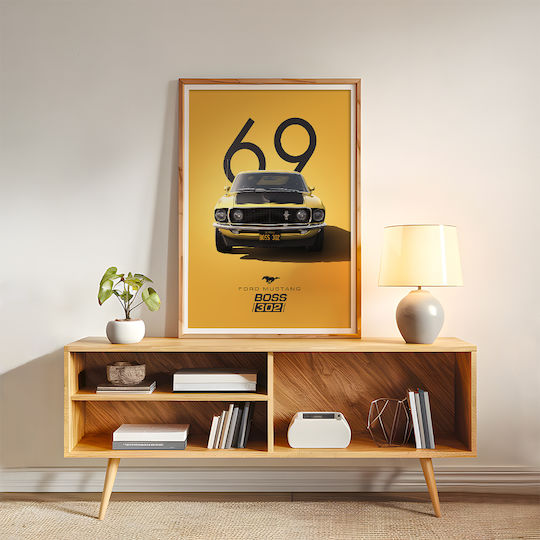 Poster Ford Mustang Boss 302 Cr004 30cm X 40cm Frame Dark Natural Wooden Brown