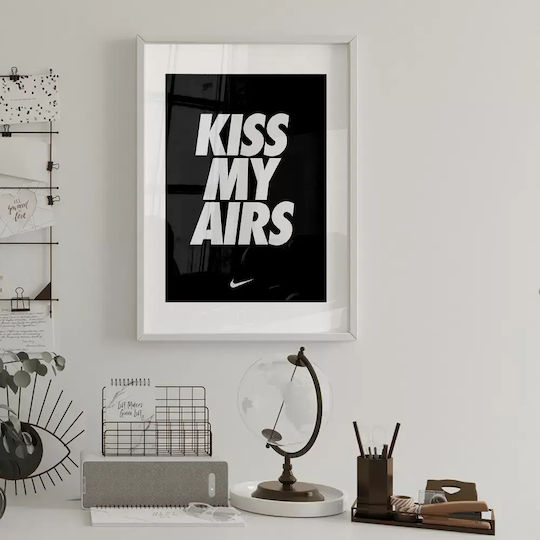 Poster Kiss My Airs Pantofi Sport Negri și Albi Snk136 21cm X 30cm Cadru Lemn Natural Închis Maro