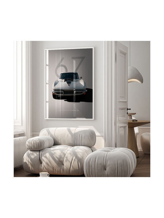 Poster 1967 Corvette Stingray 427 Cr013 30cm X 40cm Frame Dark Natural Wood Brown