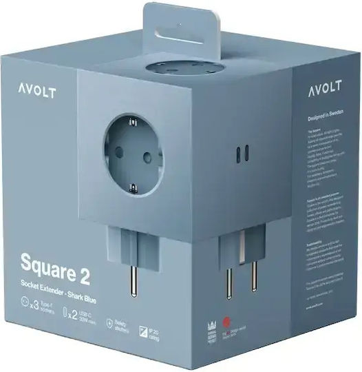 AVOLT PowerCube 3 Θέσεων με USB-C Μπλε