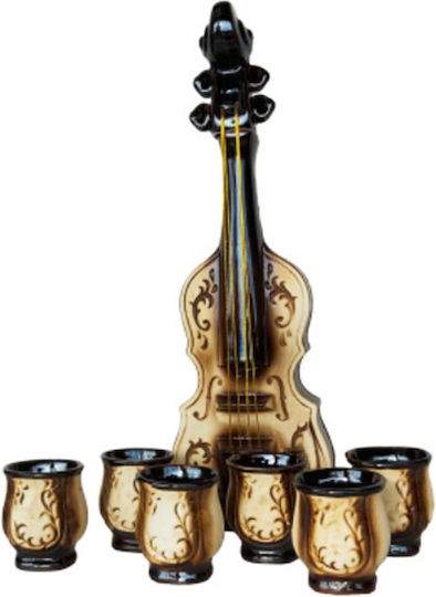 Minibar Sinfonia Package Bran Plum Brandy 50% 0.7l Violin-Shaped Flask 6 Ceramic Glasses