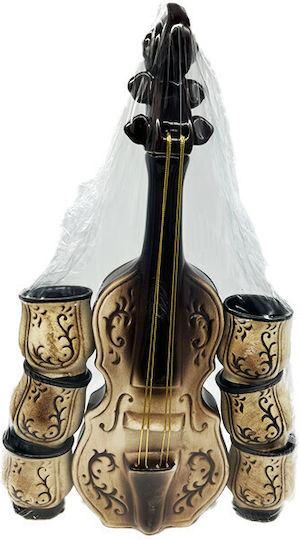 Minibar Sinfonia Package Bran Plum Brandy 50% 0.7l Violin-Shaped Flask 6 Ceramic Glasses