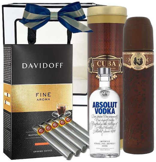 Goldishold Gift Set Men Cuba Perfume 130ml Five Cigars Absolut Vodka 200ml Davidoff Fine Coffee
