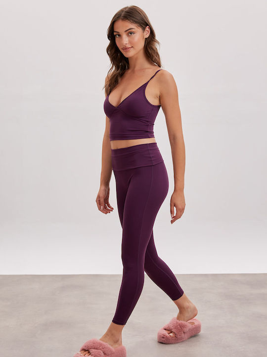 Γυναικείο Cropped Κολάν Ψηλόμεσο Deep Plum