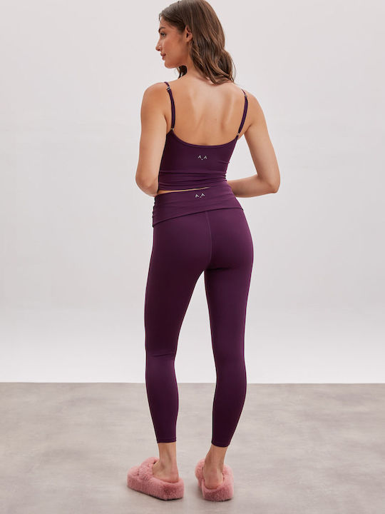 Γυναικείο Cropped Κολάν Ψηλόμεσο Deep Plum