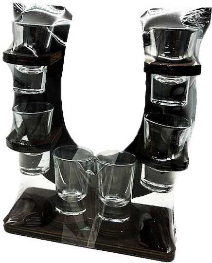 Set Minibar Lichior Afine 30% 0.7l Suport Din Lemn În Formă De U 6 Pahare
