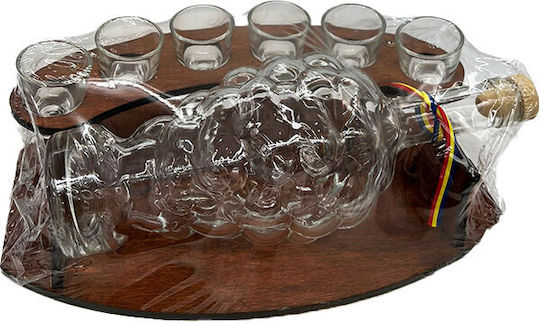Minibar Set Mondförmiger Holzhalter Flaschen 6 Gläser Grappa Bottega Fume