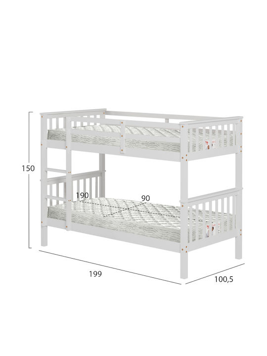 Lantai Pat pentru Copii Cușeta Single cu Saltea Alb 90x190cm