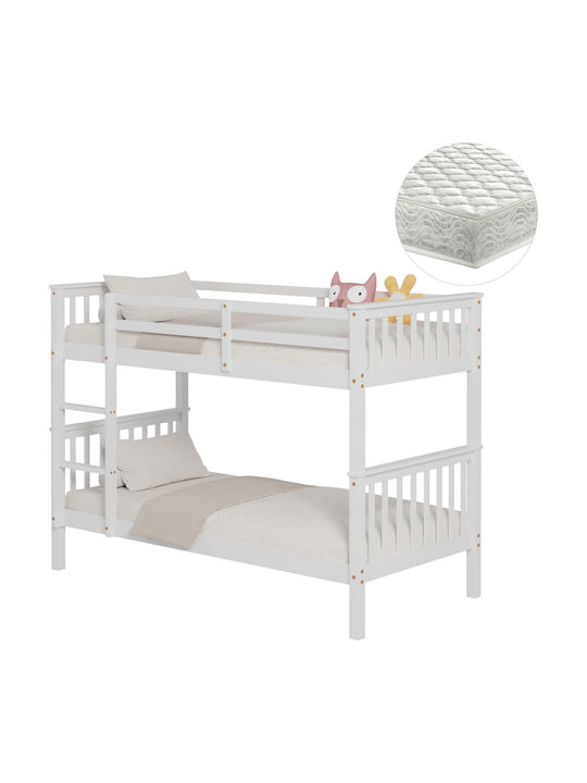 Lantai Pat pentru Copii Cușeta Single cu Saltea Alb 90x190cm