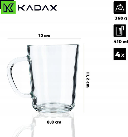 Kadax Mug Glass Transparent 410ml 4pcs
