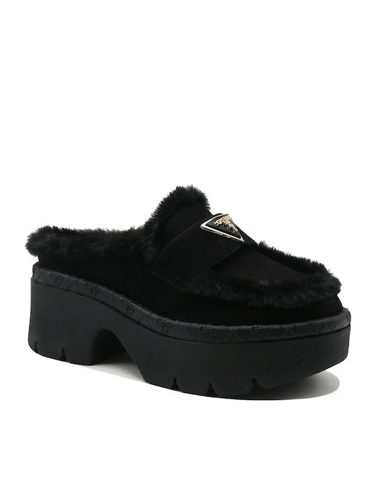 Leather Mules with Low Heel in Black Color