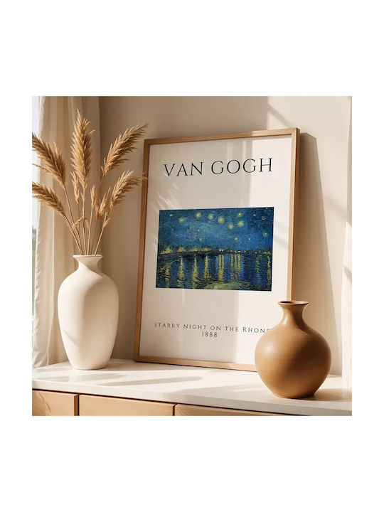 Poster Van Gogh Starry Night On Rhone Art004 30cm X 40cm Frame Dark Natural Wood Brown