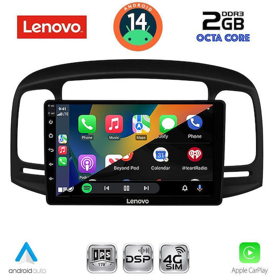 Lenovo Car Audio System for Hyundai Accent 2005-2012 (Bluetooth/USB/WiFi/GPS/Apple-Carplay/Android-Auto) with Touch Screen 9"