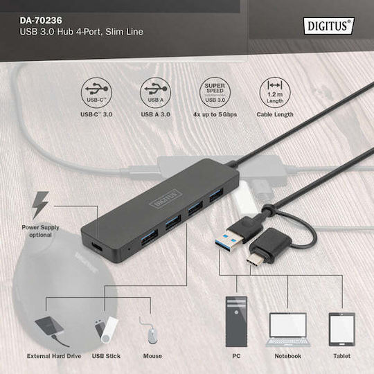 Digitus USB 3.0 5 Port Hub with USB-A / USB-C Connection