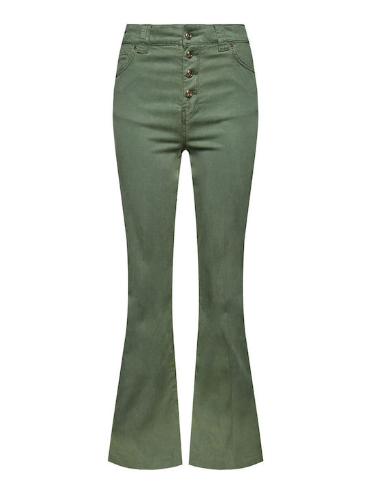 Women's Fabric Trousers Flared Khaki