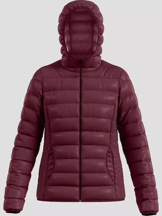 Short Women's Puffer Jacket for Winter Wine Red