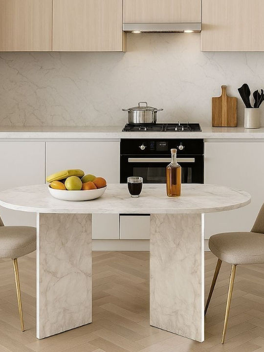Cortado Dining Table Wooden White Marble Effect 138x80x75cm