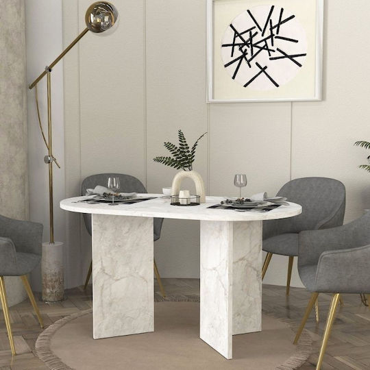 Cortado Esszimmer-Tisch Holz Weiß Marmor-Optik 138x80x75cm