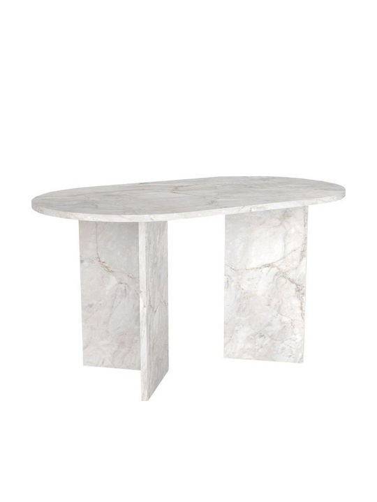 Cortado Dining Table Wooden White Marble Effect 138x80x75cm