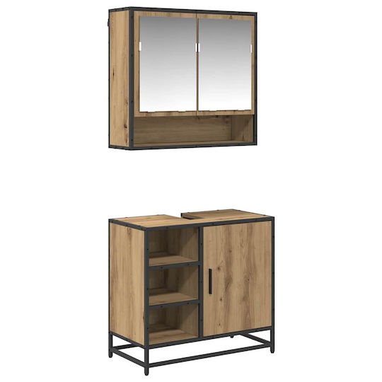 vidaXL Waschtisch mit Waschbecken, Spiegel & Säule L65xB60xH33cm Artisan Oak vidaXL Waschtisch mit Waschbecken, Spiegel & Säule L65xB60xH33cm Artisan Oak