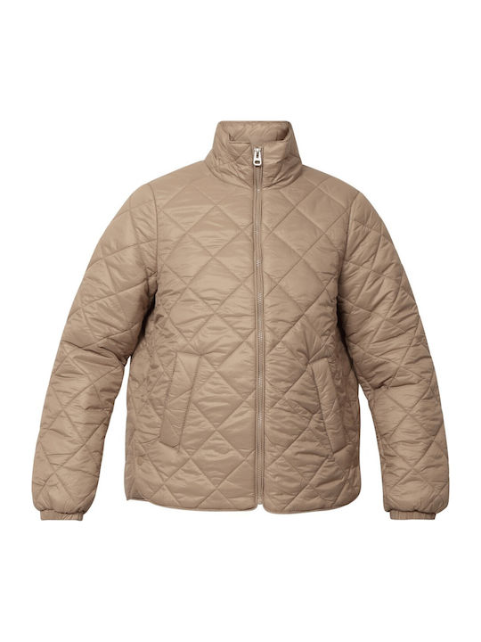 Women's Short Puffer Jacket for Winter Beige