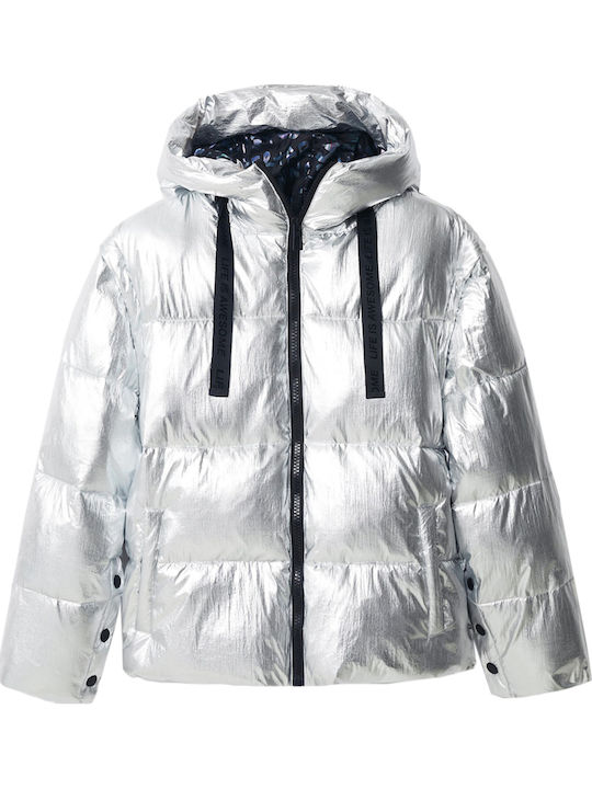 Jiman Kurz Damen Puffer Jacke für Winter Silber