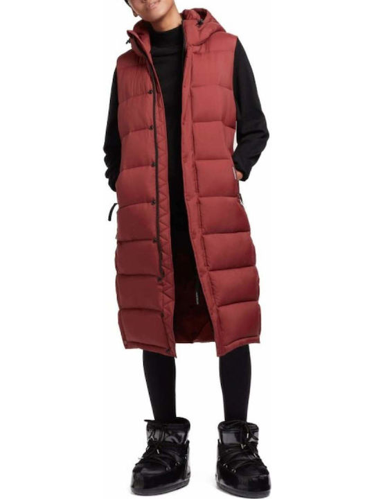 Women's Long Puffer Jacket for Winter with Hood Madder Brown