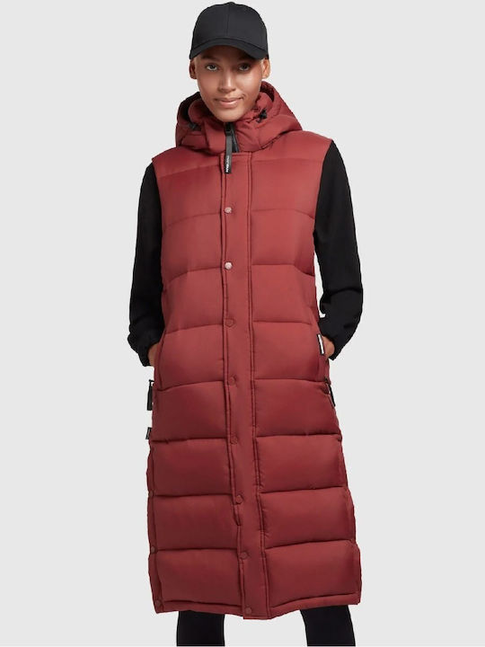 Women's Long Puffer Jacket for Winter with Hood Madder Brown