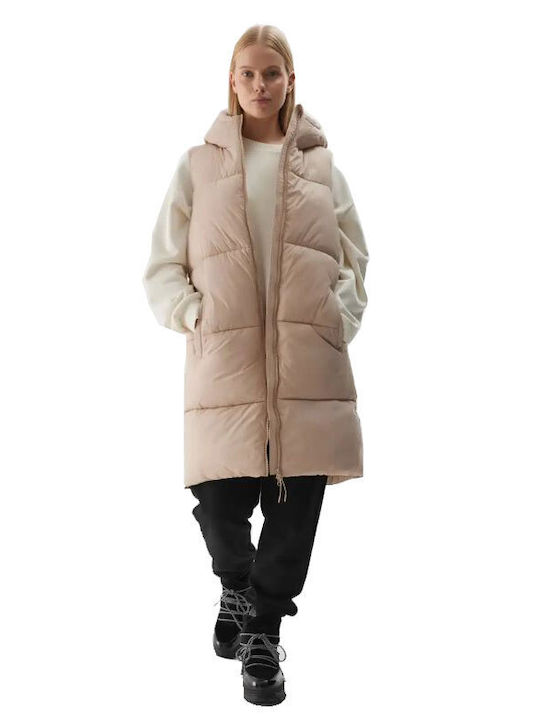Women's Long Puffer Jacket for Winter with Hood Beige