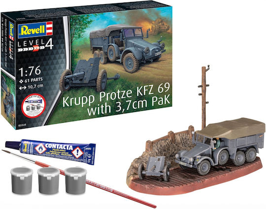Assembly Model Revell Starter Kit Truck Krupp Protze Kfz 69 3.7cm 61 Pieces