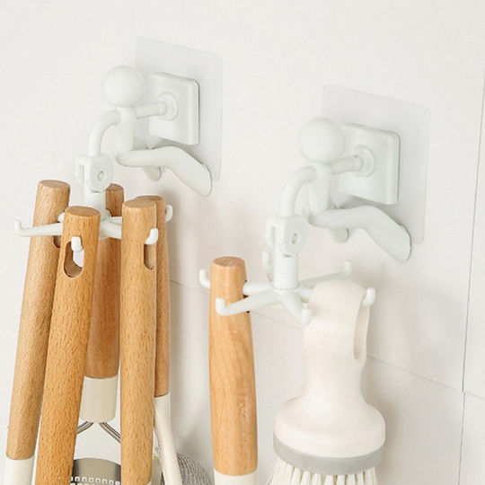 Self-Adhesive Rotating Bathroom Hanger 360° 6 Hooks White