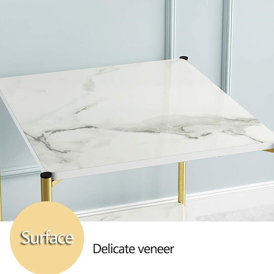 Square Side Wooden White Marble Coffee Table W40xL40xH43cm