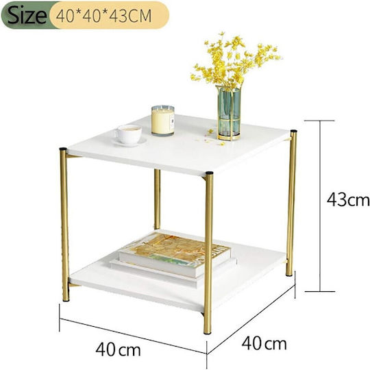 Square Side Wooden White Marble Coffee Table W40xL40xH43cm