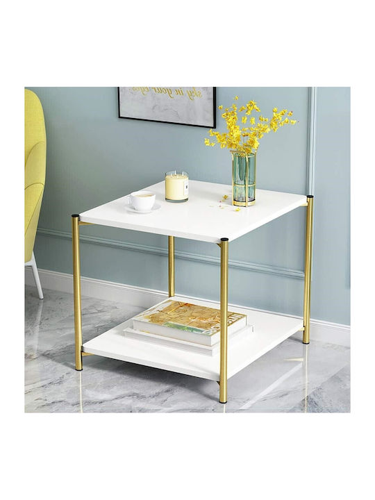 Square Side Wooden White Marble Coffee Table W40xL40xH43cm