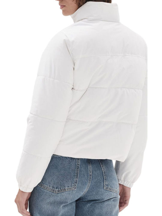 Women's Short Puffer Jacket for Spring or Autumn White