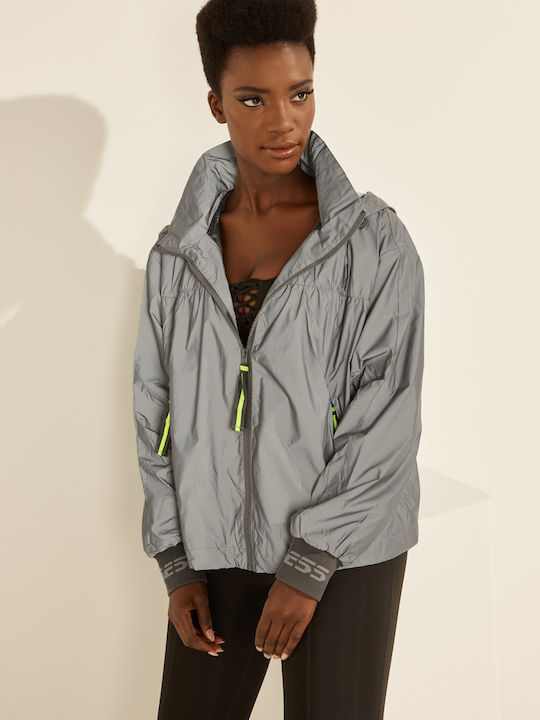 Women's Running Short Sports Jacket Windproof for Spring or Autumn Silver