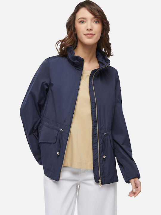 Women's Short Lifestyle Jacket Waterproof and Windproof for Spring or Autumn Navy Blue